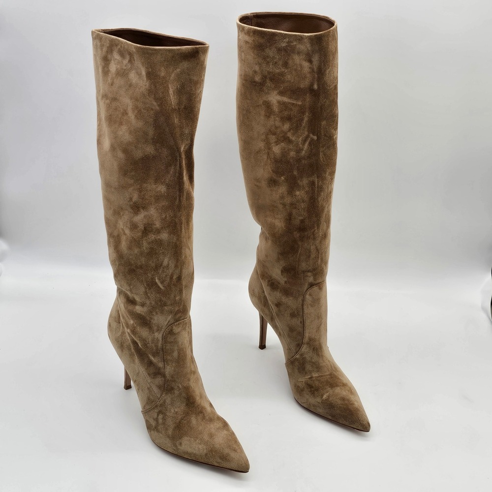 Gianvito Rossi Hansen 85 Boot Women 39.5 Camel Suede Pointed Toe Stiletto G80626